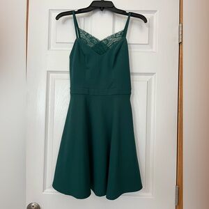 Chic Teal Lace Accent Mini Dress